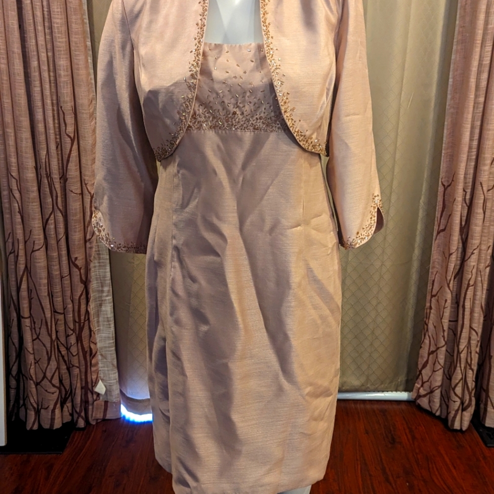 NWT David Bridals Gold Embellished Bolero Jacket Cocktail Dress Size 18